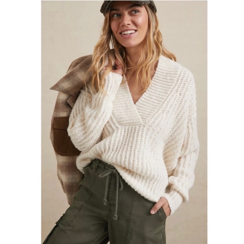 Anthropologie Pilcro XL Joyce wool slouchy cream knit sweater